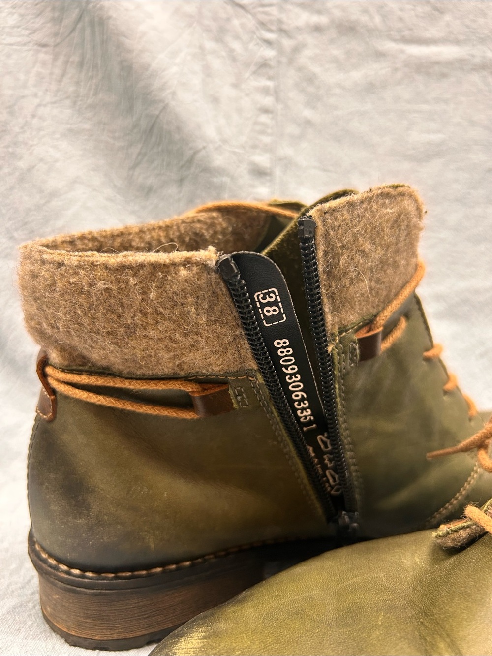 Women’s Remonte R3332-52 lace-up ankle boot. Olive Green Leather Boots - Picture 8 of 11